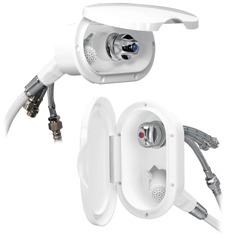 Shower with hose and mixer in double box