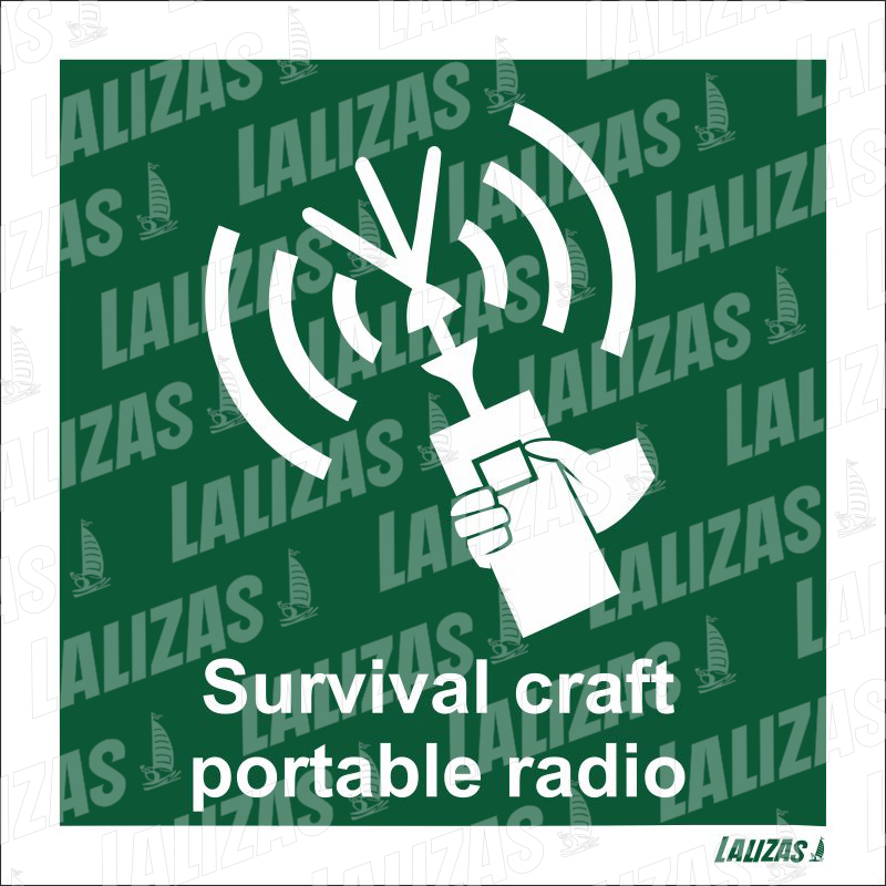 Sticker: portable radio for liferaft, IMO