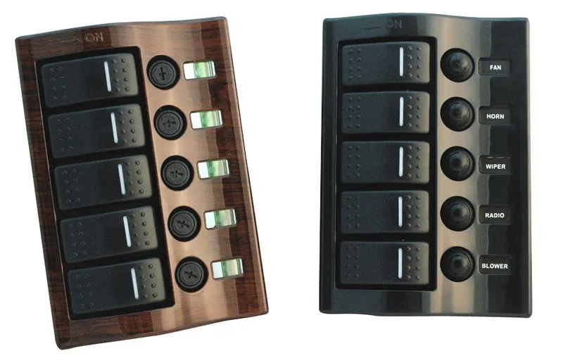 Panel 5 interruptores madera fusibles