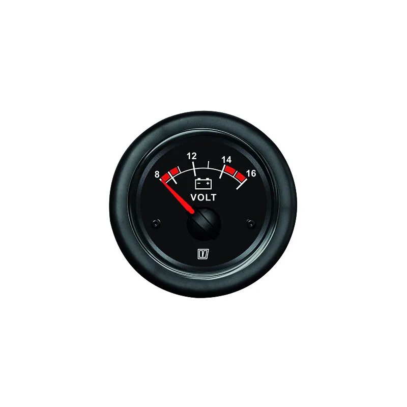 Voltímetro negro 12 V.(10-16 V) agujero 52 mm.